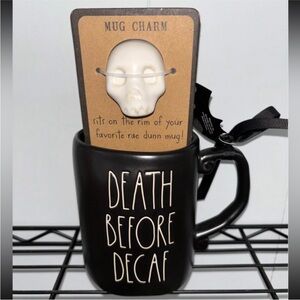 Rae Dunn Death before Decaf Mug with White Skull Accent